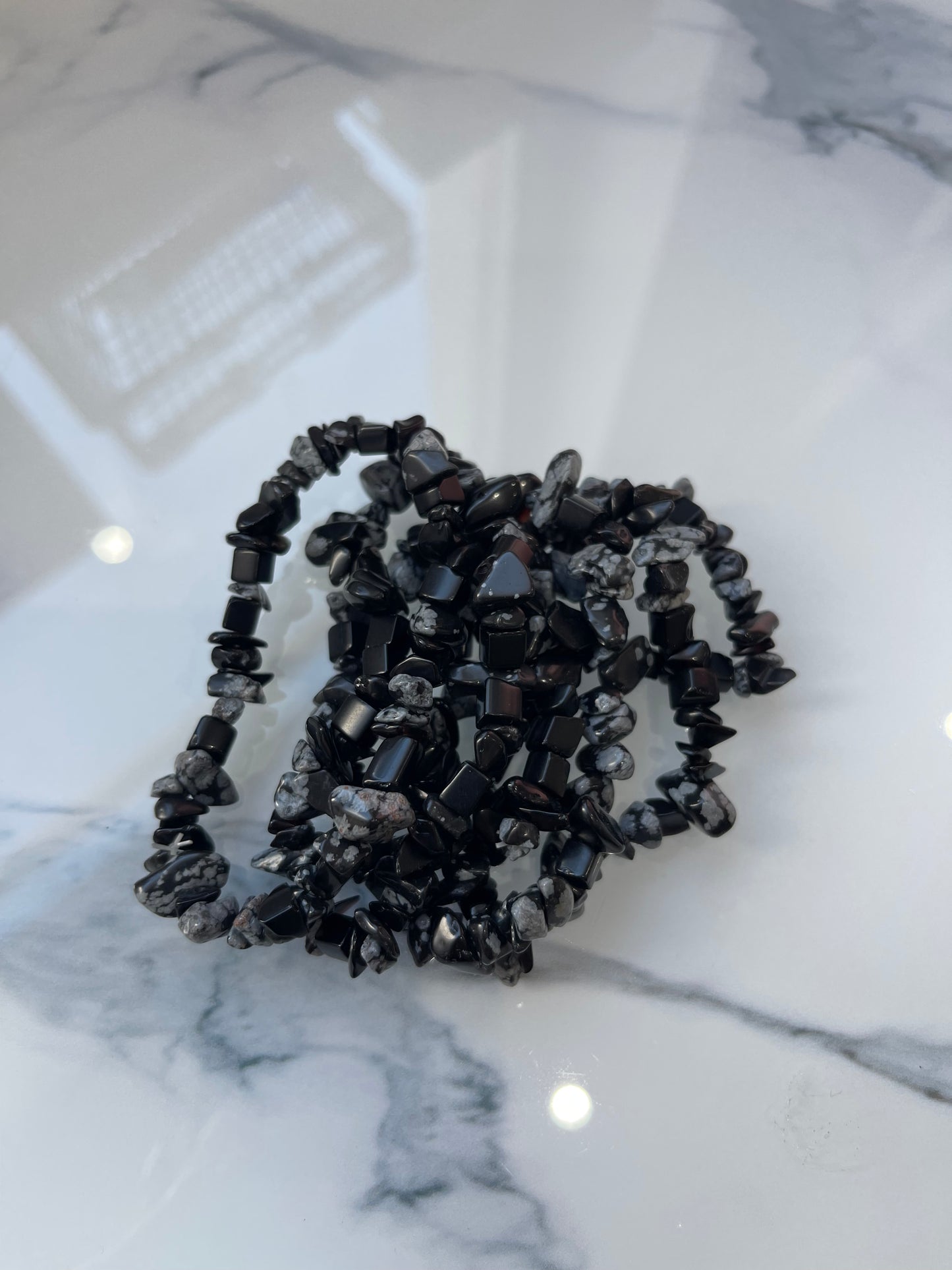 Snowflake Obsidian Crystal Chip Bracelet