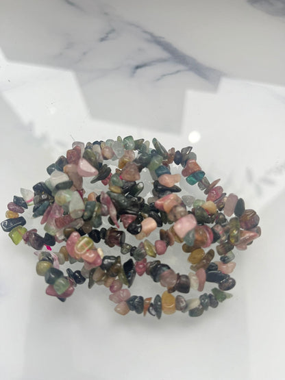 Watermelon Tourmaline Crystal Chip Bracelet