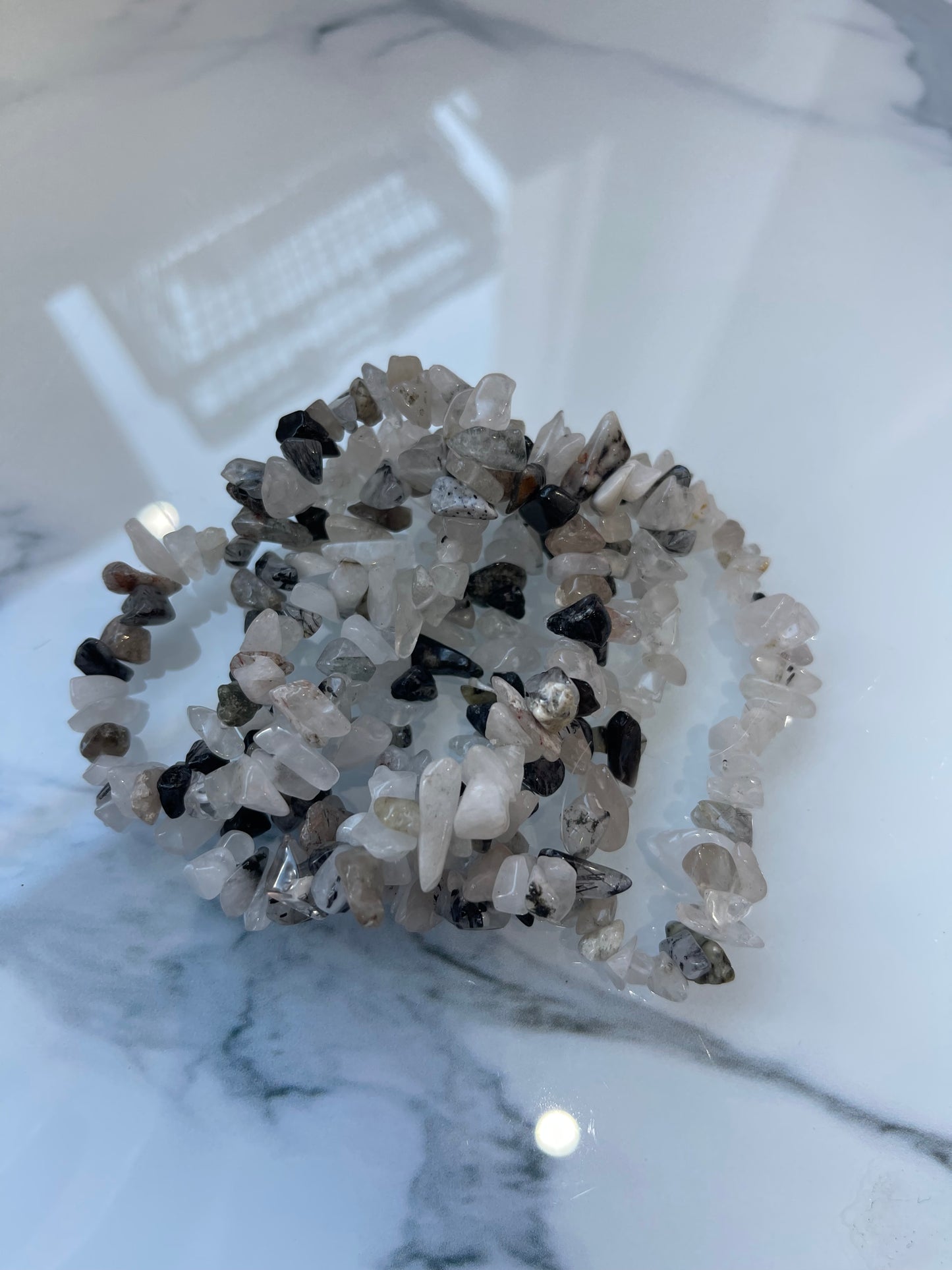 Toumalinated Quartz Crystal Chip Bracelet