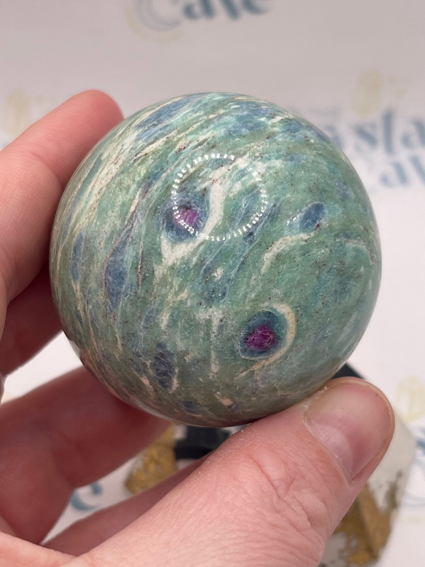 Ruby Fuchsite Spheres with Kyanite