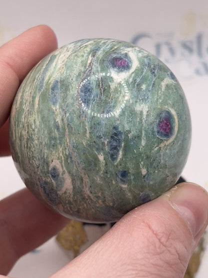 Ruby Fuchsite Spheres with Kyanite